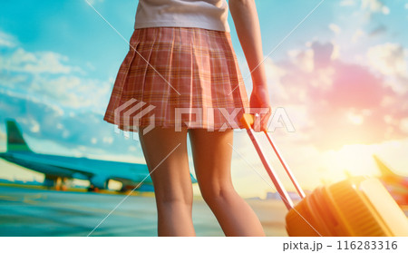 Legs of young woman with suitcase Legs of young woman with suitcase 116283316