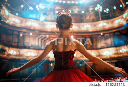 girl in a red tutu dancing on the stage girl in a red tutu dancing on the stage 116283328