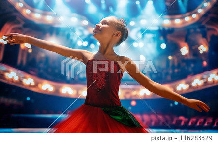 girl in a red tutu dancing on the stage girl in a red tutu dancing on the stage 116283329