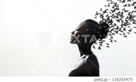 birds dispersing from head, concept of mental health 116283475
