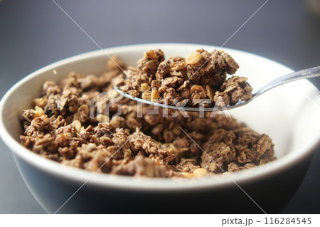 detail shot of granola Musli in a bowl,  116284545