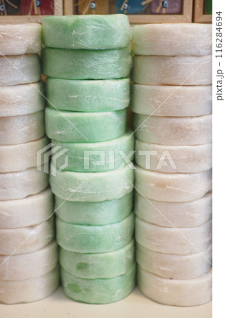 colorful natural soap bar in a bowl  116284694