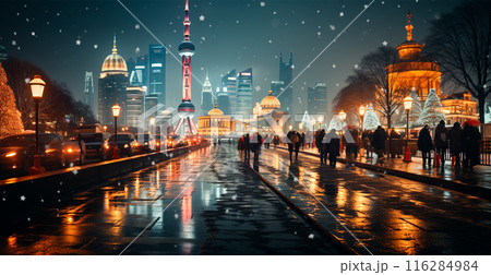 Winter city Beijing, China New Year, Christmas holidays - AI generated image 116284984