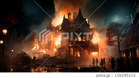 Bomb explosion at night in Paris - AI generated image 116285213