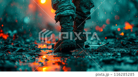 War, trench warfare, mud and slush - AI generated image 116285285