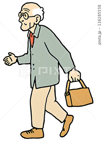 カバンを持って歩く老人（男性高齢者） 116285538