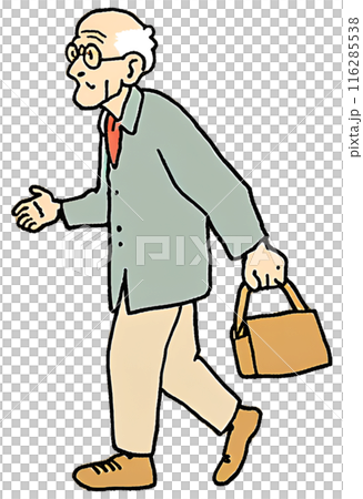 カバンを持って歩く老人（男性高齢者） 116285538