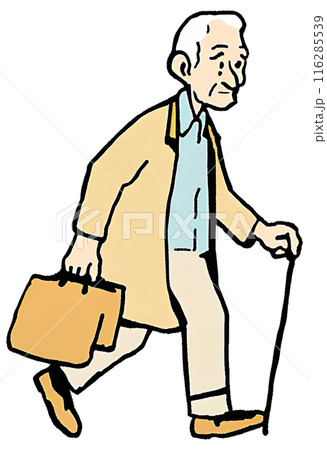 カバンを持って歩く老人（男性高齢者） 116285539