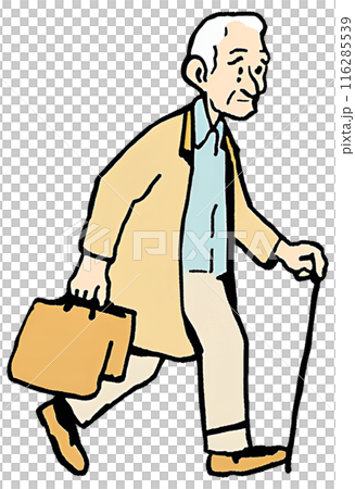 カバンを持って歩く老人（男性高齢者） 116285539