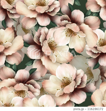 Seamless spring pattern with delicate peony flowers. Vintage wallpaper with flowers in pastel colors Seamless spring pattern with delicate peony flowers. Vintage wallpaper with flowers in pastel colors 116286172