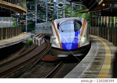 峠の駅『安中榛名』を行き交う北陸新幹線 E7系 峠の駅『安中榛名』を行き交う北陸新幹線 E7系 116286344