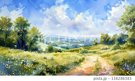 水彩画で描かれた自然の風景 のイラスト素材 [116286383] - PIXTA