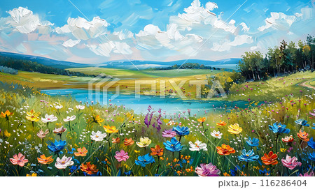 油絵で描かれた自然の風景 のイラスト素材 [116286404] - PIXTA