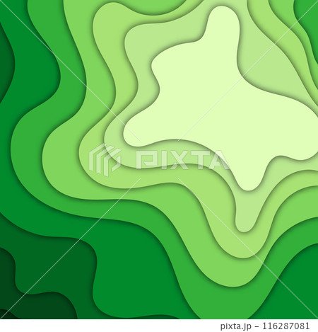 Paper cut abstract background. Green abstract wave shapes. Abstract green paper cut out curvy shapes layered, vector illustration in paper cut style. Layout template for business cards, presentations. Paper cut abstract background. Green abstract wave shapes. Abstract green paper cut out curvy shapes layered, vector illustration in paper cut style. Layout template for business cards, presentations. 116287081