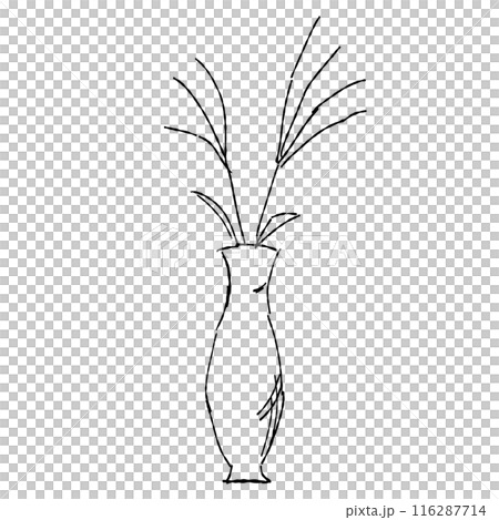 線画の花瓶に入ったすすきの手描きイラストのイラスト素材 [116287714