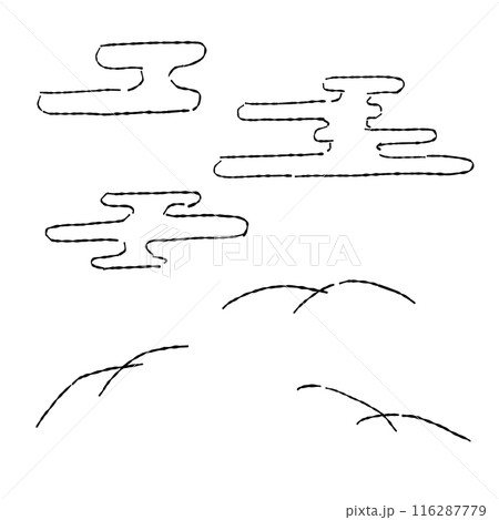 線画の和柄装飾の手描きイラストセット 116287779