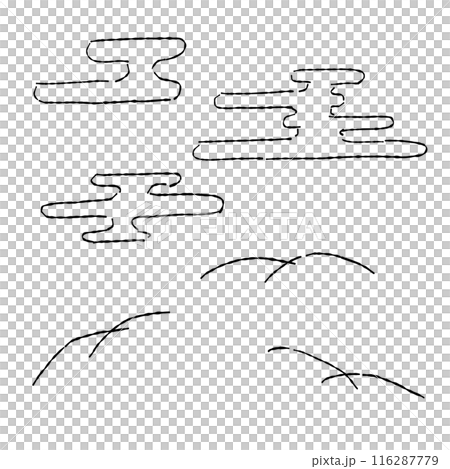 線画の和柄装飾の手描きイラストセット 116287779