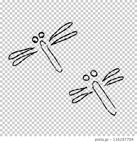 Dragonfly moon viewing hand drawn line drawing illustration 116287784