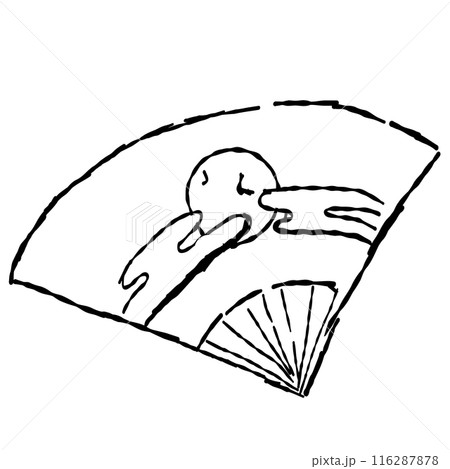 線画の扇子のお月見手描きイラスト 116287878