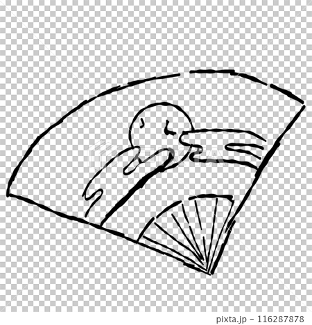 線描扇月觀手繪插畫 116287878