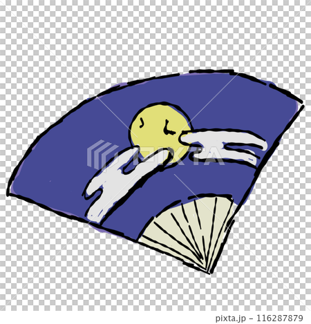 用扇子賞月手繪插畫 116287879