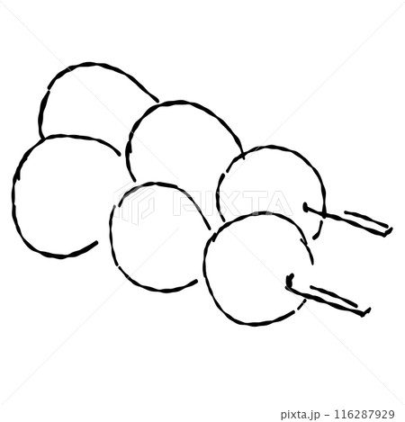 2本の団子ののお月見手描き線画イラスト 2本の団子ののお月見手描き線画イラスト 116287929