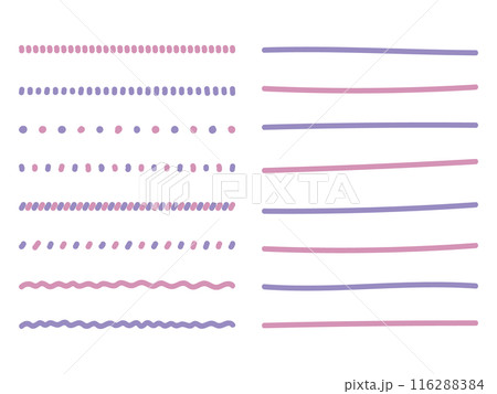 ライン素材のあしらい　紫　ピンク　手書きのシンプルでかわいい罫線. simple hand draw 116288384