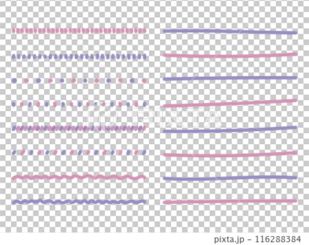 ライン素材のあしらい　紫　ピンク　手書きのシンプルでかわいい罫線. simple hand draw 116288384