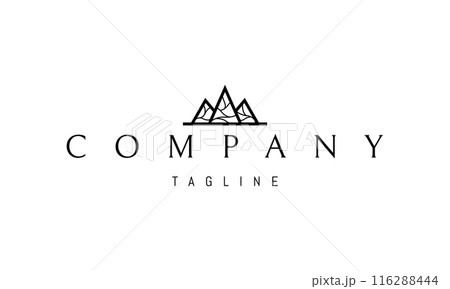 A vector logo with an abstract image of three mountains with wave like patterns. A vector logo with an abstract image of three mountains with wave like patterns. 116288444