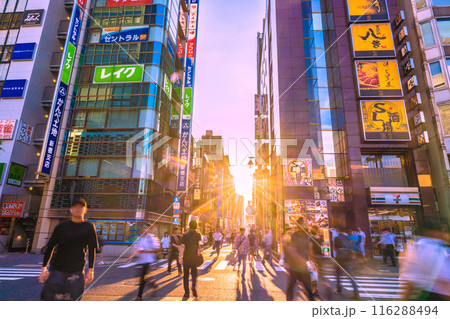 日本の東京都市景観 7月。新橋駅(日比谷口)・新橋SL広場前の飲み屋街などを望む…希望の光=3日 日本の東京都市景観 7月。新橋駅(日比谷口)・新橋SL広場前の飲み屋街などを望む…希望の光=3日 116288494