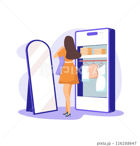 a woman shopping with smartphone. illustration vector 116288647