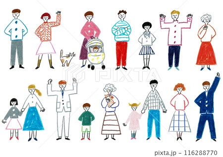 手書きイラストのセット　いろいろな年代の人々 116288770