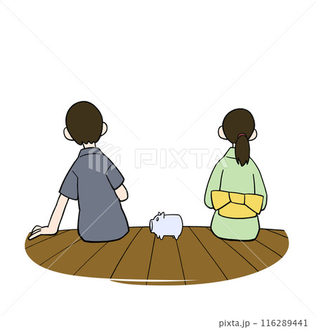 夏の縁側　浴衣の男女 116289441