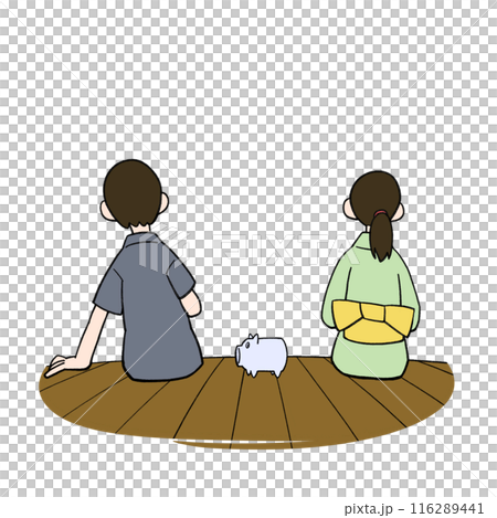 夏の縁側　浴衣の男女 116289441