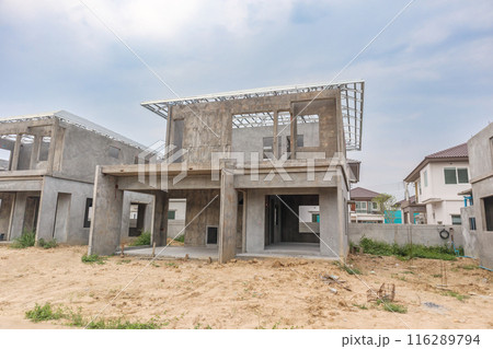 construction residential new house with prefabrication system in progress at building site 116289794