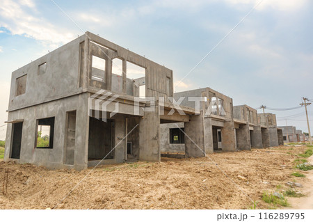 construction residential new house with prefabrication system in progress at building site construction residential new house with prefabrication system in progress at building site 116289795