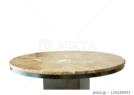 Marble stone table top isolated on white background for product display 116289951
