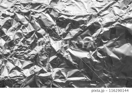 Shiny metal silver gray foil crumpled texture background 116290144