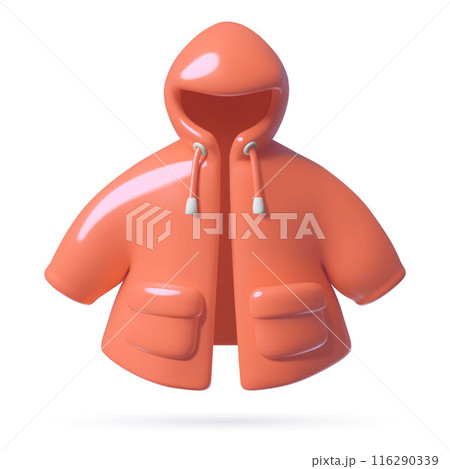 Red jacket 3d vector illustration. Three dimension children autumn fashion raincoat icon Red jacket 3d vector illustration. Three dimension children autumn fashion raincoat icon 116290339