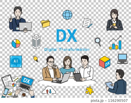 DX推進や取り組みをするスタートアップ企業のイラストセット 116290507