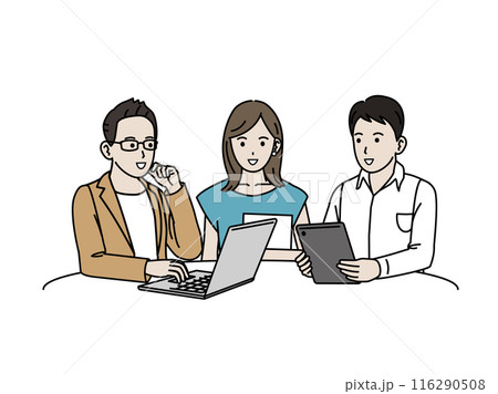 情報交換や話し合いをするビジネスパーソンやフリーランスのイラスト 116290508