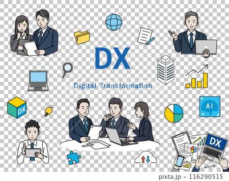 促進和從事 DX 工作的商務人士插圖集 促進和從事 DX 工作的商務人士插圖集 116290515