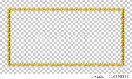 Vintage rectangular frame, gold chain, isolated. Empty copy space for paintings, mirrors or photo. Vintage simple frame. Beautiful golden style decorative border, jewel deco elegant art object. Png 116290558