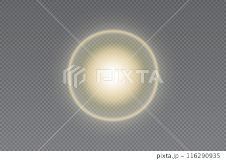 A yellow circle halo or transparent spot light placed on the wall 116290935