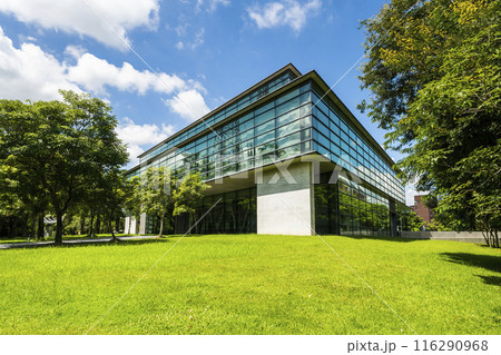Building view of The Asia Museum of Modern Art in Taichung, Taiwan. The museum was designed by architect Tadao Ando with a triangular shape of structure. 116290968