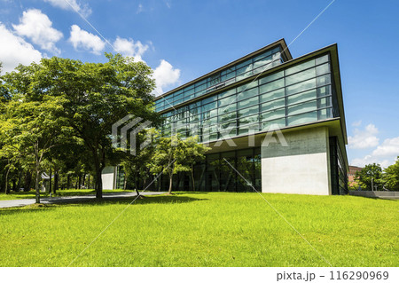 Building view of The Asia Museum of Modern Art in Taichung, Taiwan. The museum was designed by architect Tadao Ando with a triangular shape of structure. 116290969