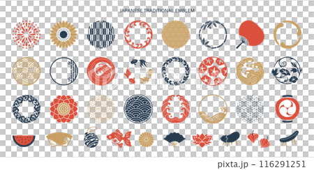 日本の夏のシンボルとアイコンとフレームセット 116291251