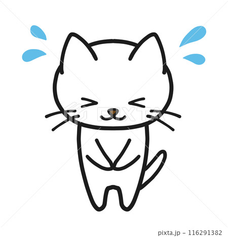 焦りながらお辞儀する白ネコ 116291382