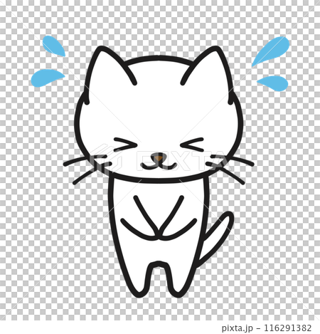 焦りながらお辞儀する白ネコ 116291382