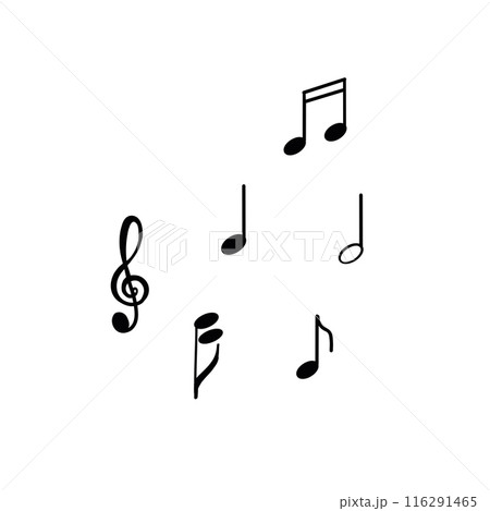 Sheet music, treble clef. All objects are drawn in vector in black on a white background. Suitable for printing on posters, invitations, cards, and for design. Sheet music, treble clef. All objects are drawn in vector in black on a white background. Suitable for printing on posters, invitations, cards, and for design. 116291465